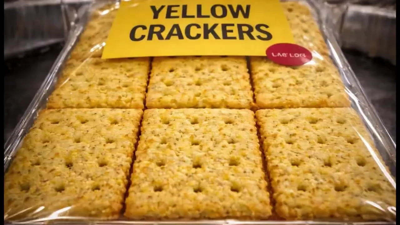 A pack of yellow crackers shown in the video’s thumbnail.